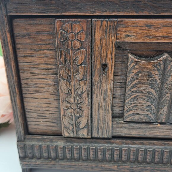 Vintage Solid Carved Dark Wood Box Hidden Compartment - Picture 2 of 16